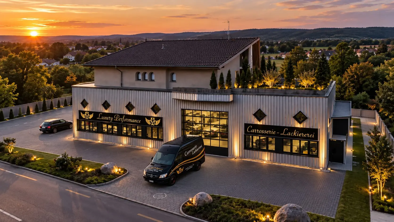 Luftaufnahme von Luxury Performance in Frauenfeld – Arbeitsplatz für Carrosseriespenglerinnen und Carrosseriespengler